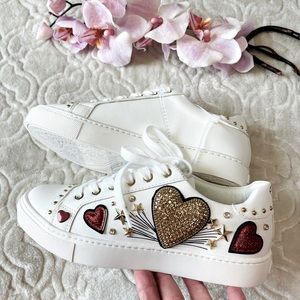 Aldo Womens 10 Elixir Sneakers White Faux Leather Sparkle Stud ❤️